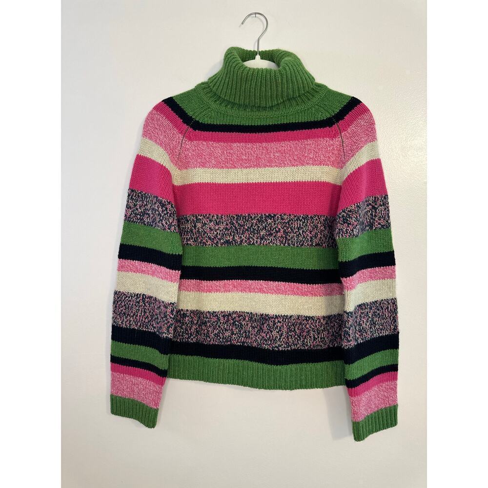 Vintage Lilly Pulitzer Pink Green WoolStripe Elbow Patch Turtleneck Medium